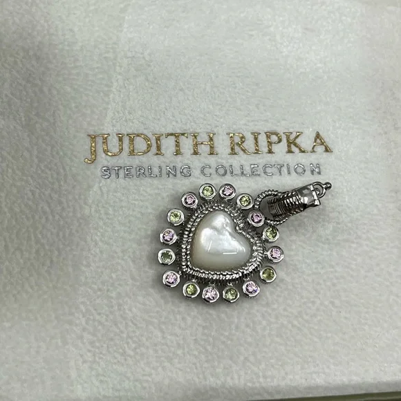 Vintage Judith Ripka Sterling Silver Heart Enhancer Pendant with Mother of Pearl